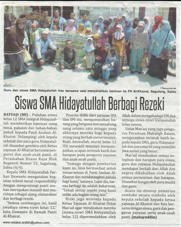 Siswa SMA Hidayatullah Berbagi Rezeki
